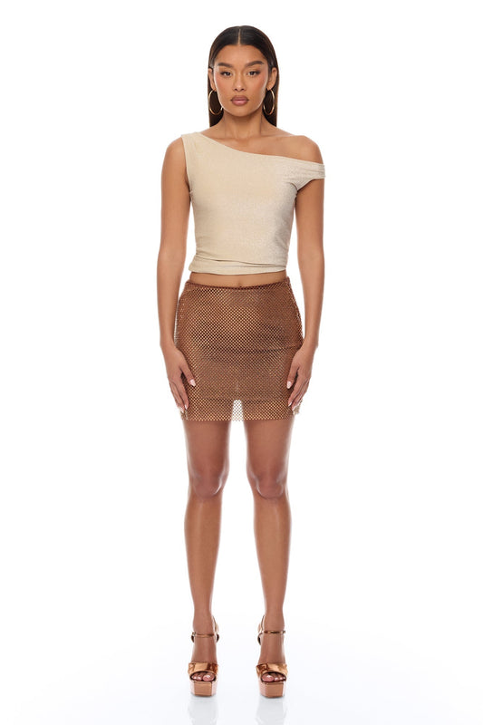 Crystal Crush Rhinestone Mini Skirt - Bronze
