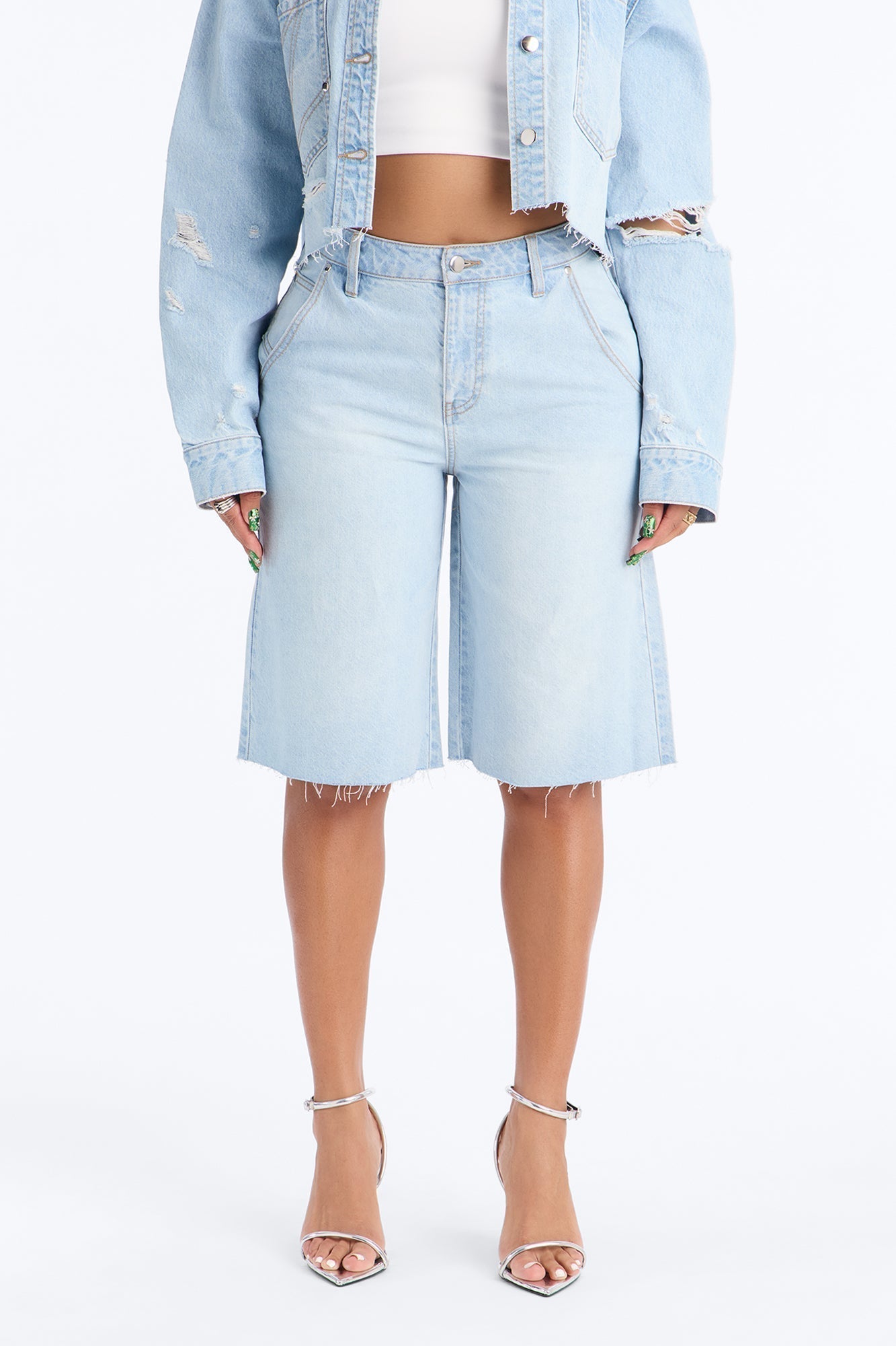 Clean Break Non Stretch Denim Jorts - Light Wash