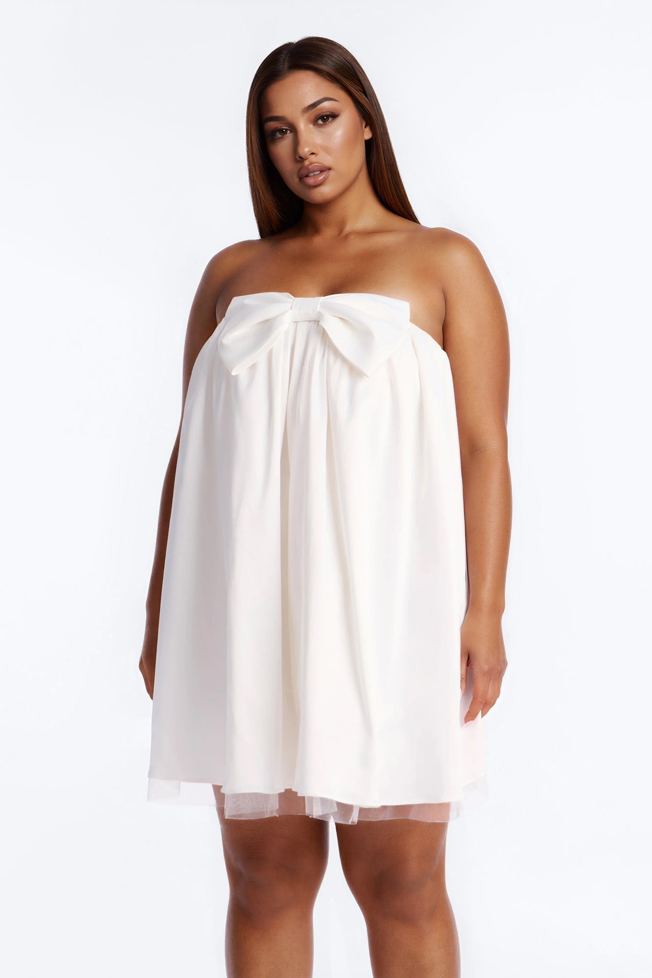 Charli Strapless Satin Mini Dress - White
