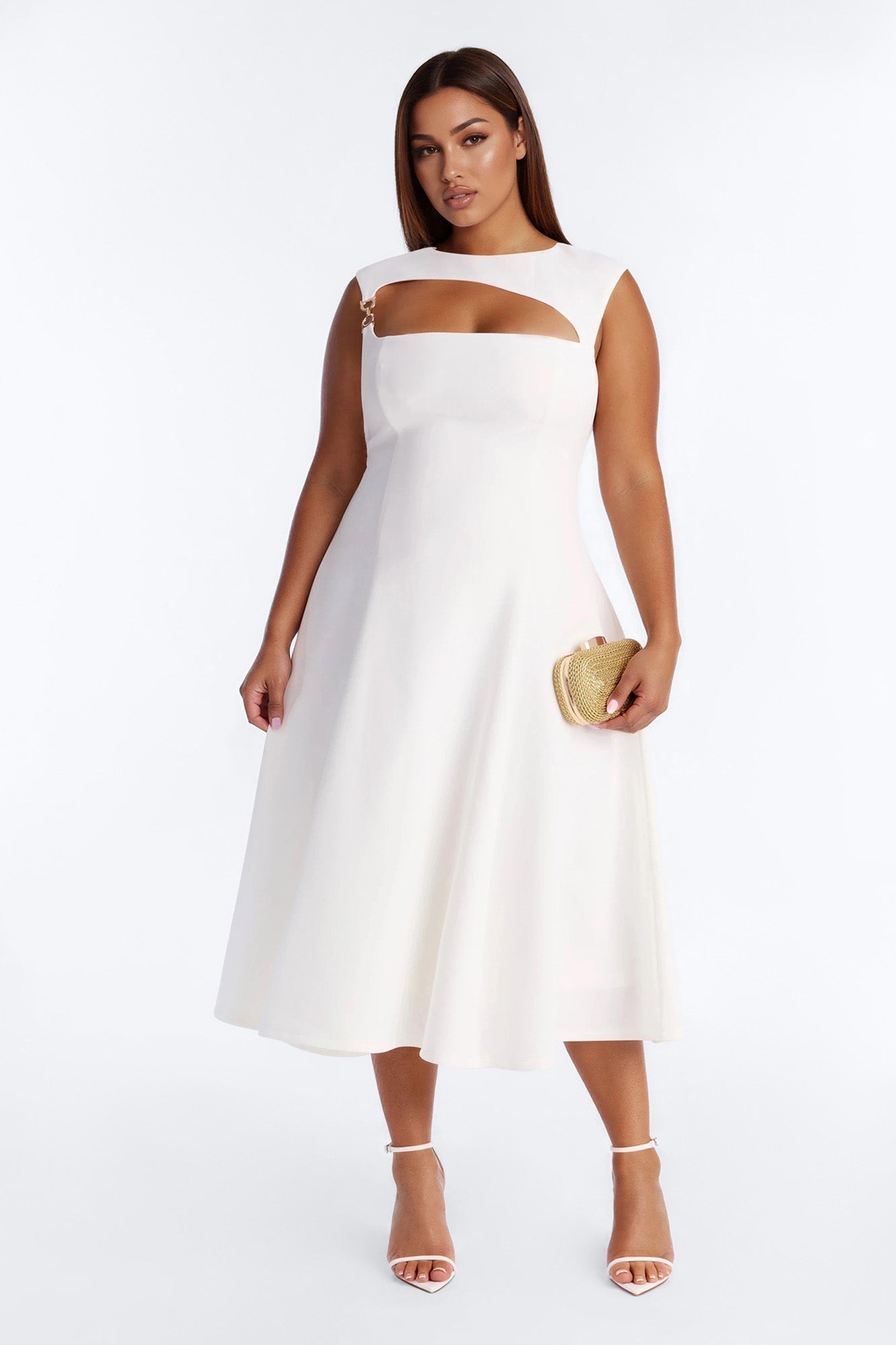 Mallie A Line Midi Dress - White