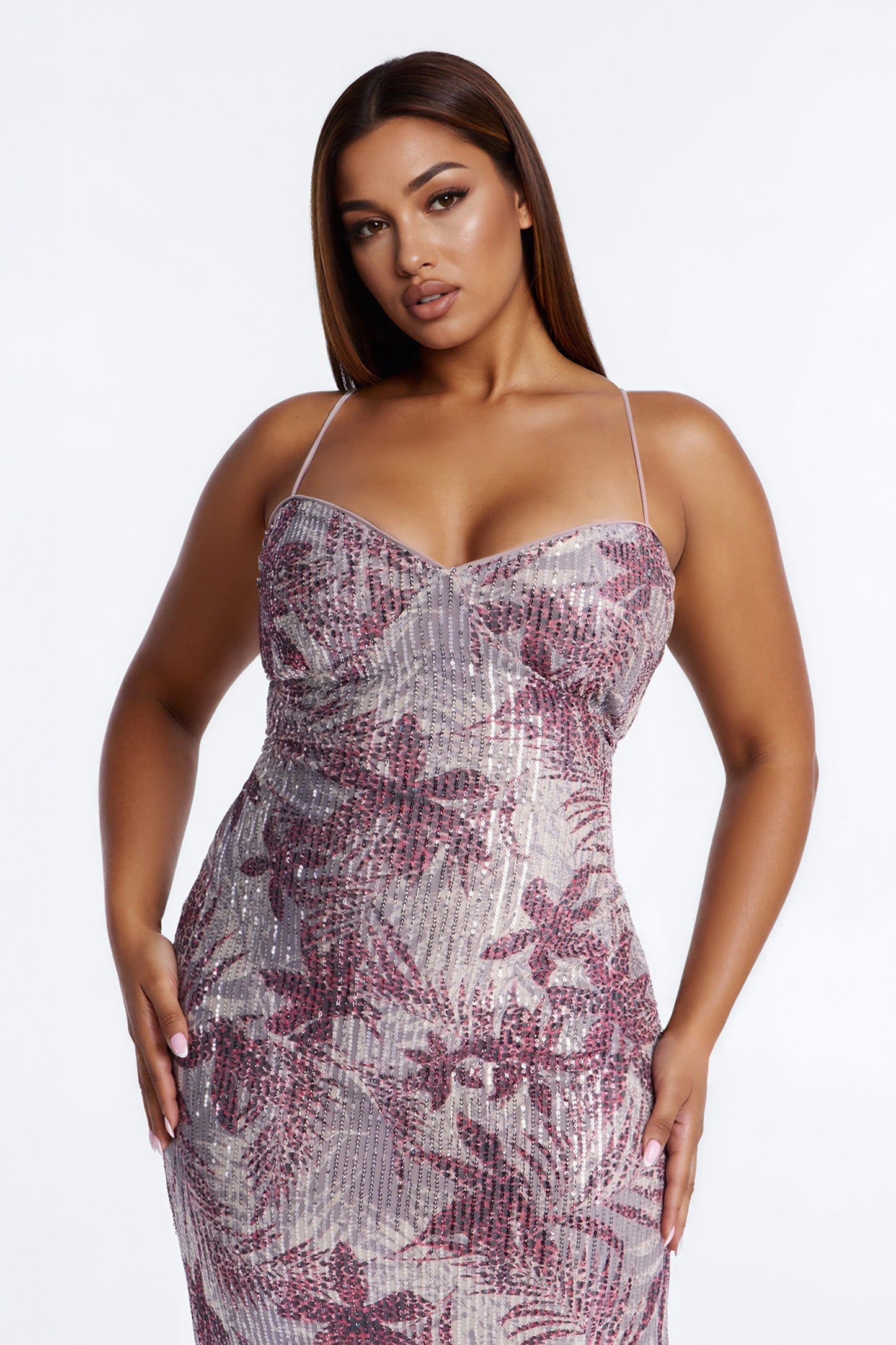 Felicity Printed Sequin Midi Dress - Red
