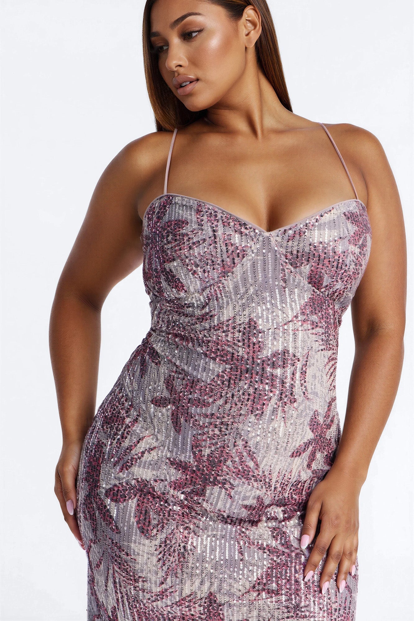 Felicity Printed Sequin Midi Dress - Red