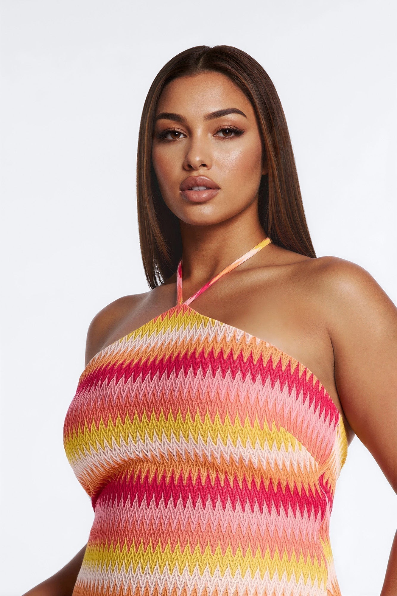 Off The Grid Chevron Crochet Mini Dress - Pink/combo