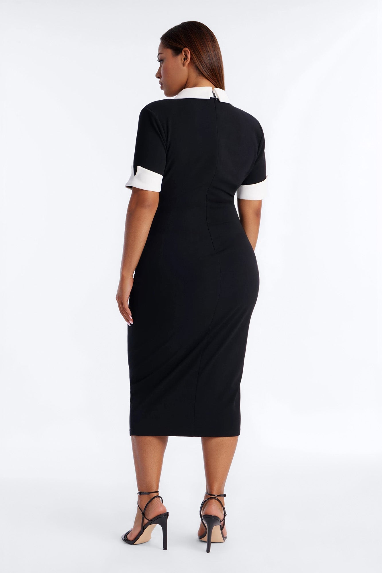 Lilliana Collared Short Sleeve Midi Dress - Black/White
