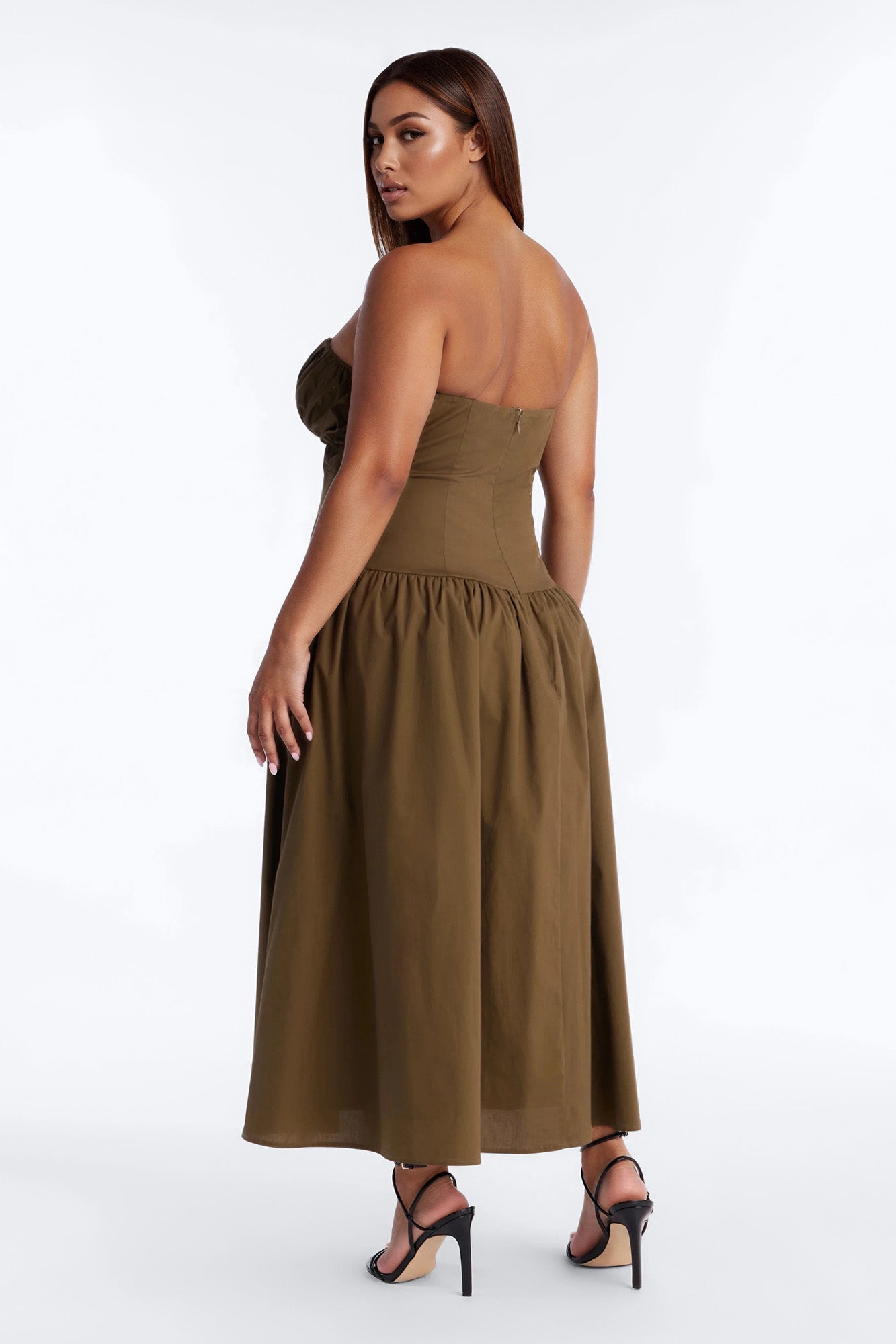 Jana Strapless Pleated Midi Dress - Olive