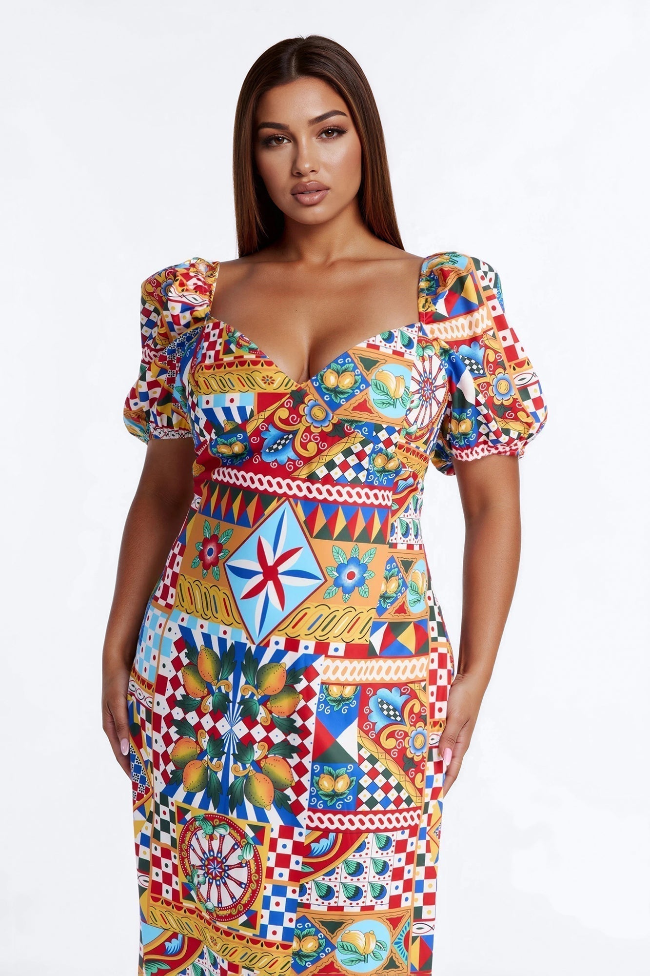 European Dream Off Shoulder Midi Dress - Multi Color
