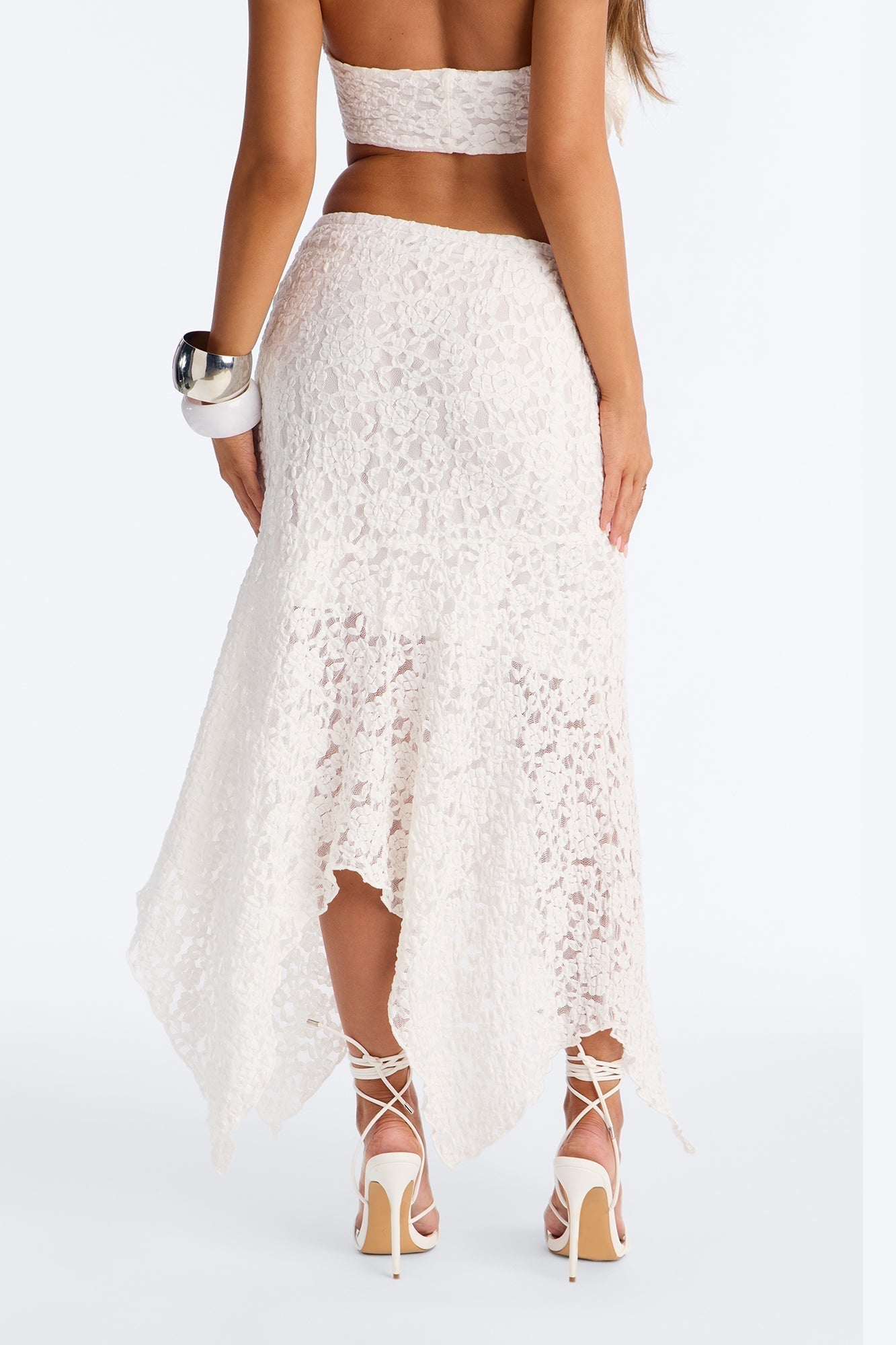Summer Romance Asymmetrical Lace Maxi Skirt - Ivory