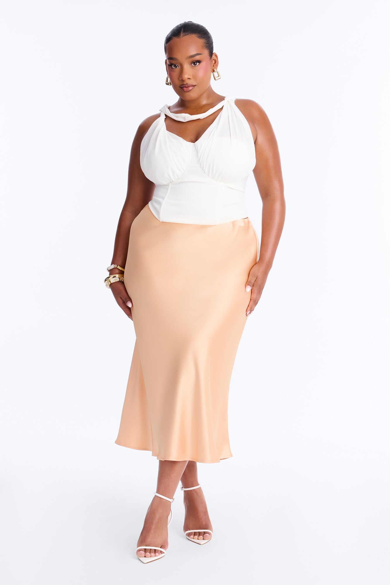 Girls Need Love Satin Midi Skirt - Orange