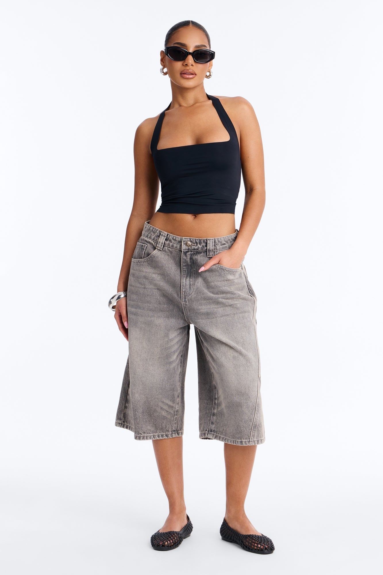 California Forever Denim Jorts - Grey