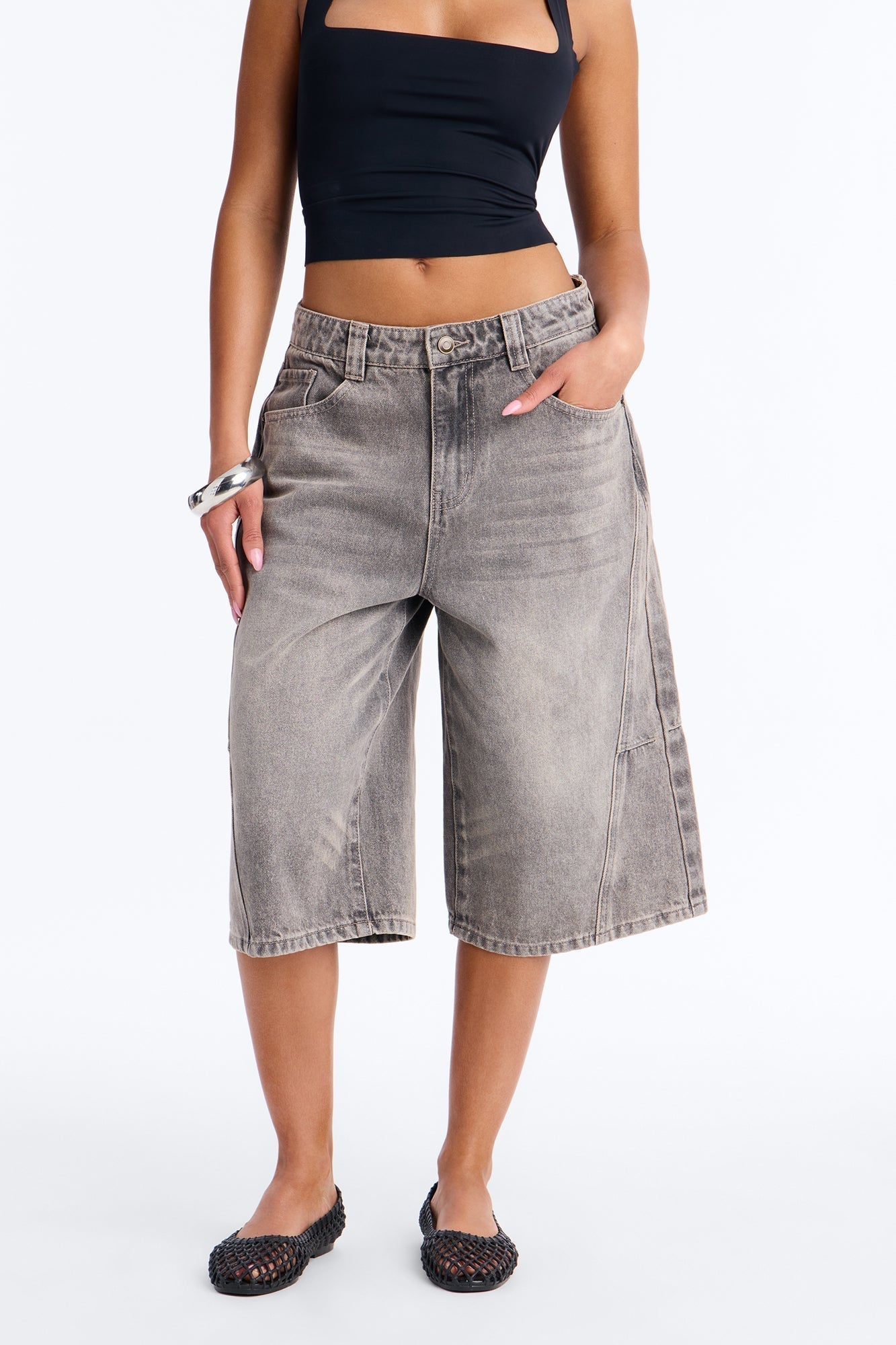 California Forever Denim Jorts - Grey