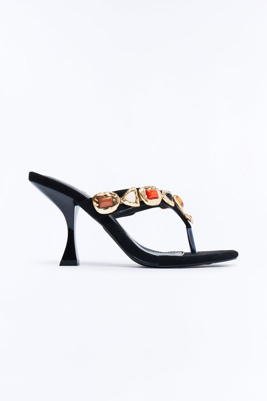 Aeron Jewel Thong Heels - Black