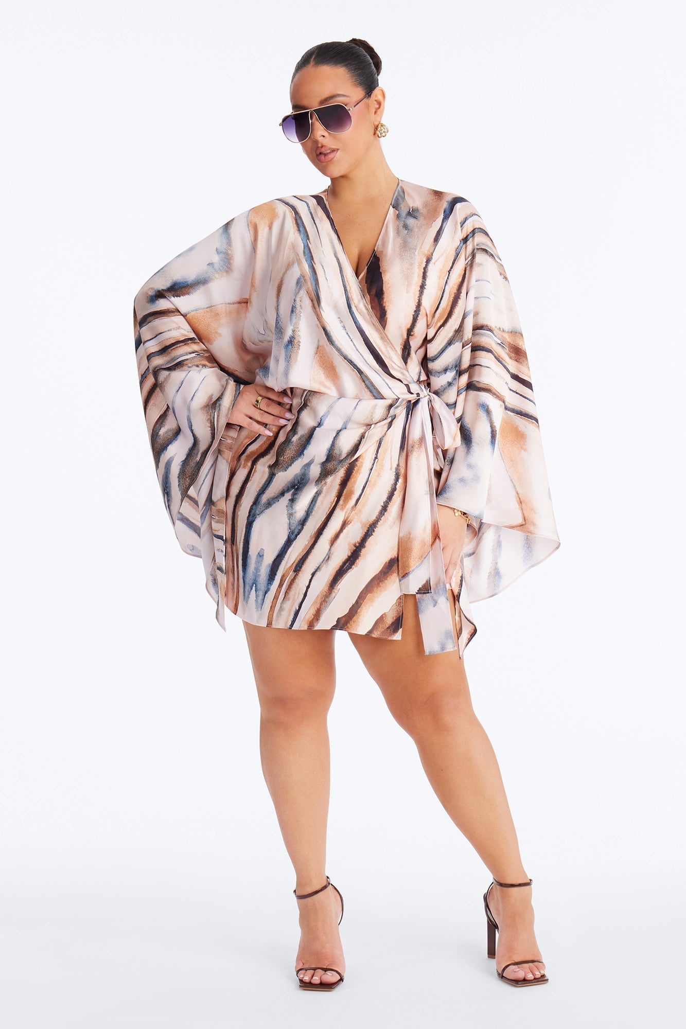 Samira Wrap Satin Mini Dress - Mauve/combo