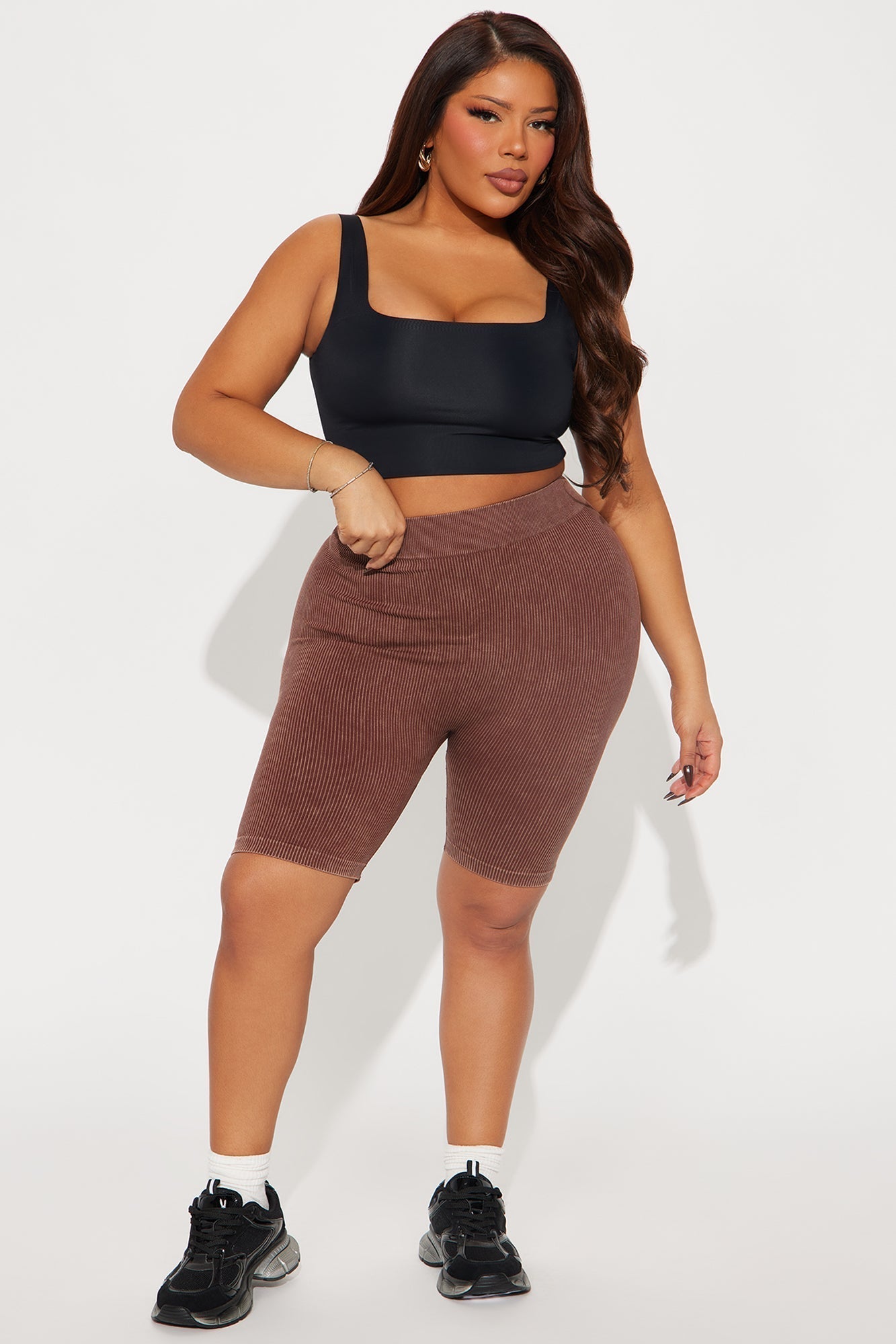 Mia Ribbed Seamless Biker Short - Brown
