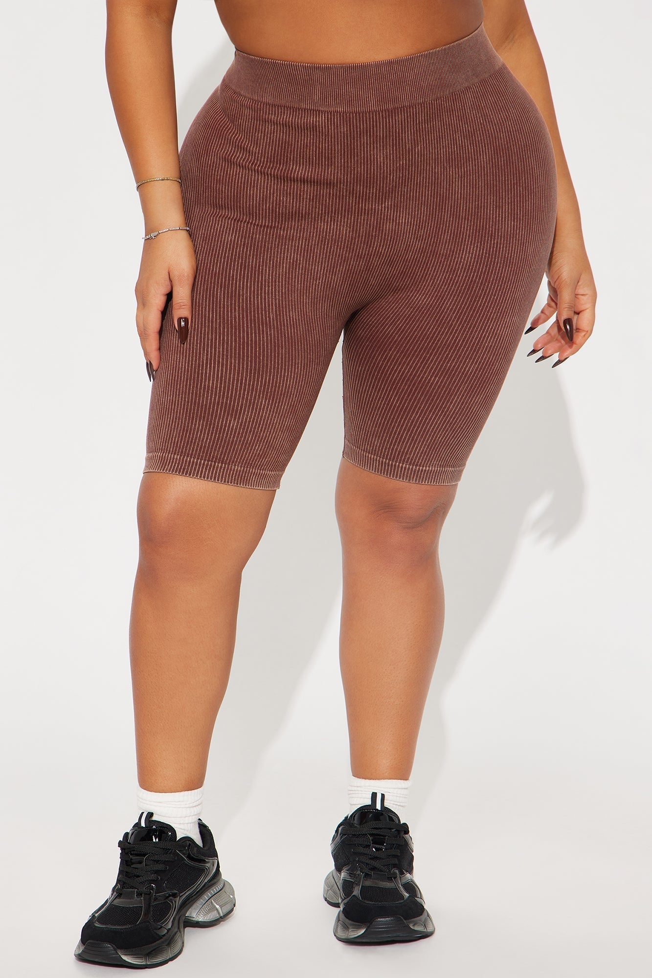 Mia Ribbed Seamless Biker Short - Brown