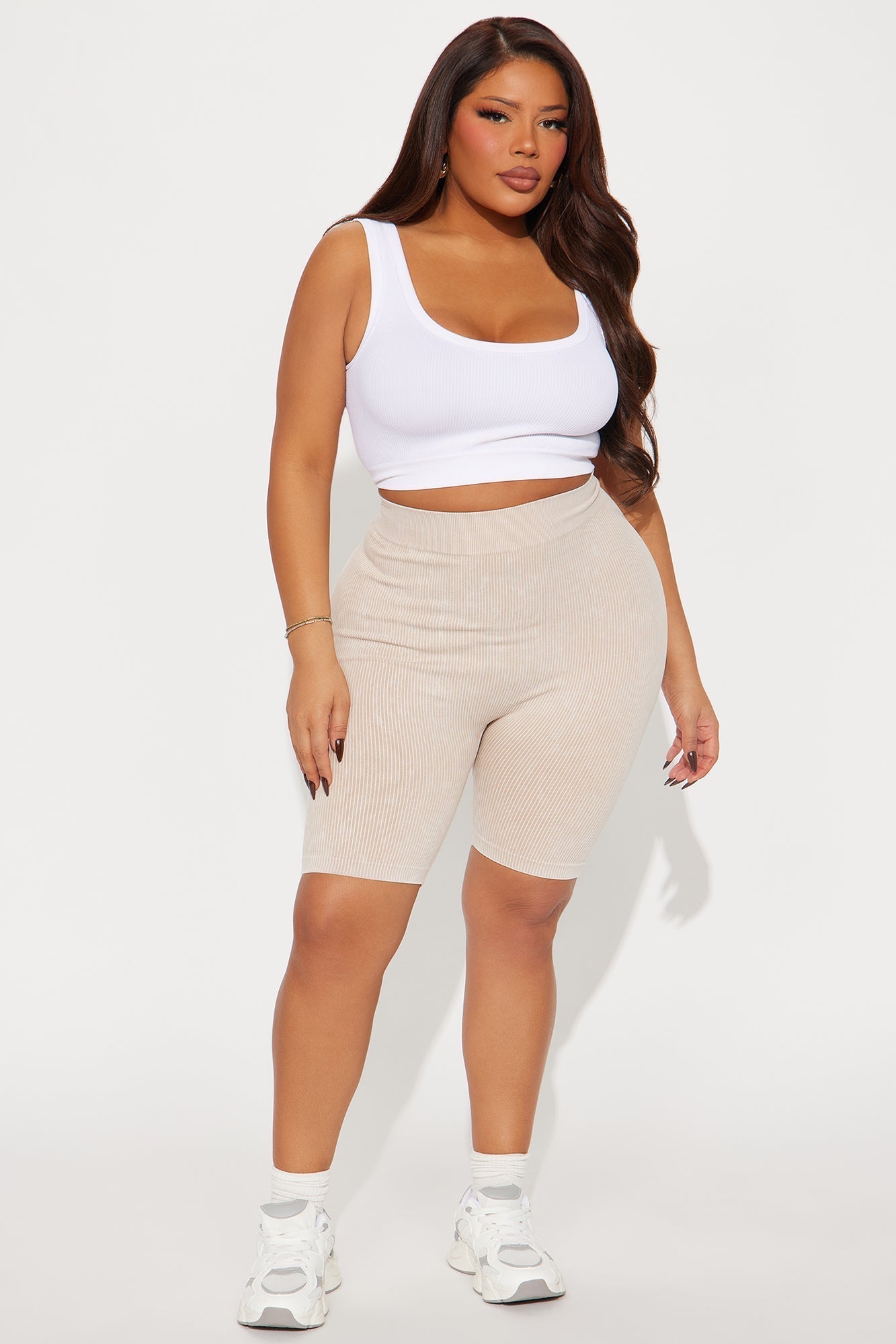Mia Ribbed Seamless Biker Short - Tan