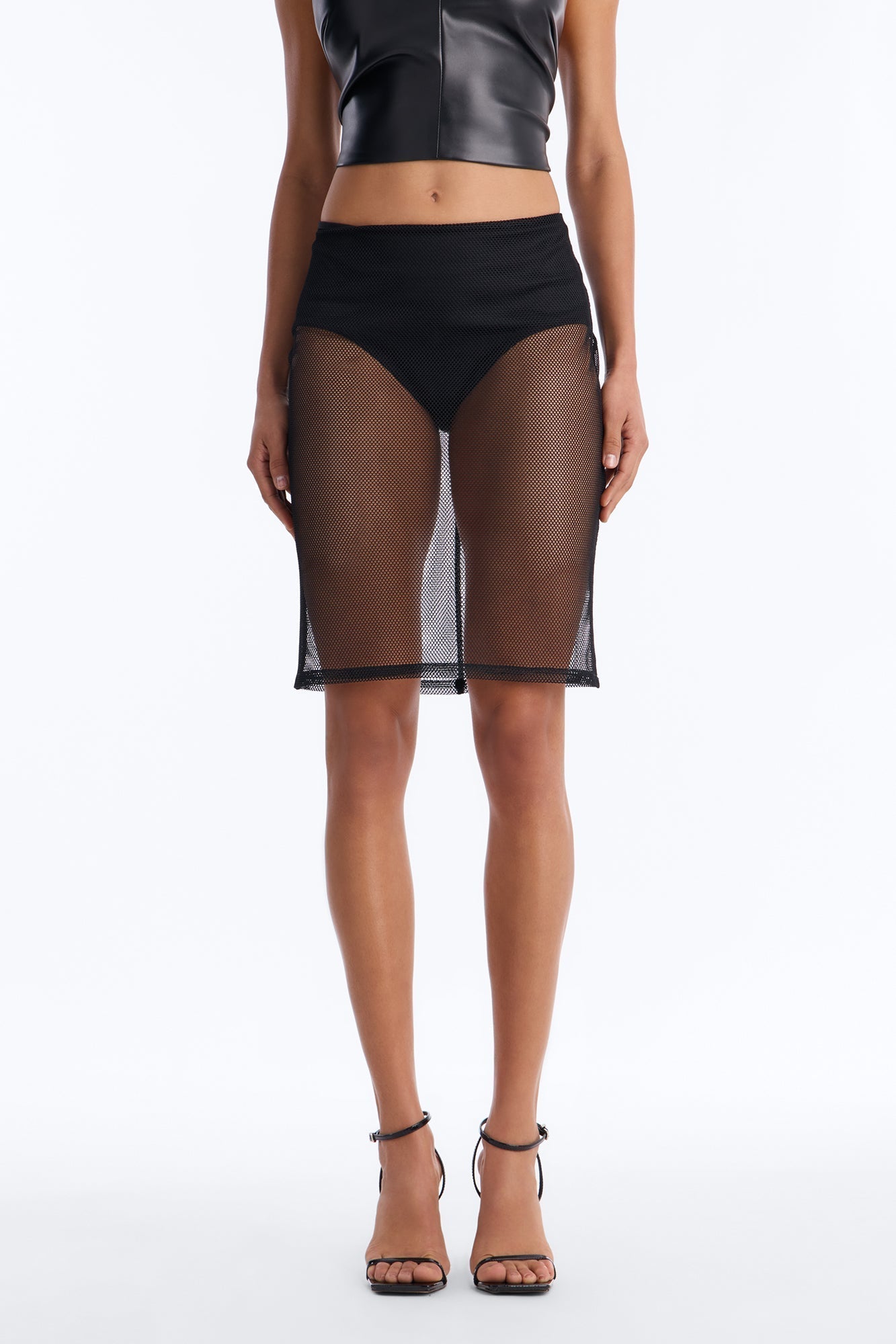 Caught Up Fishnet Midi Skirt - Black