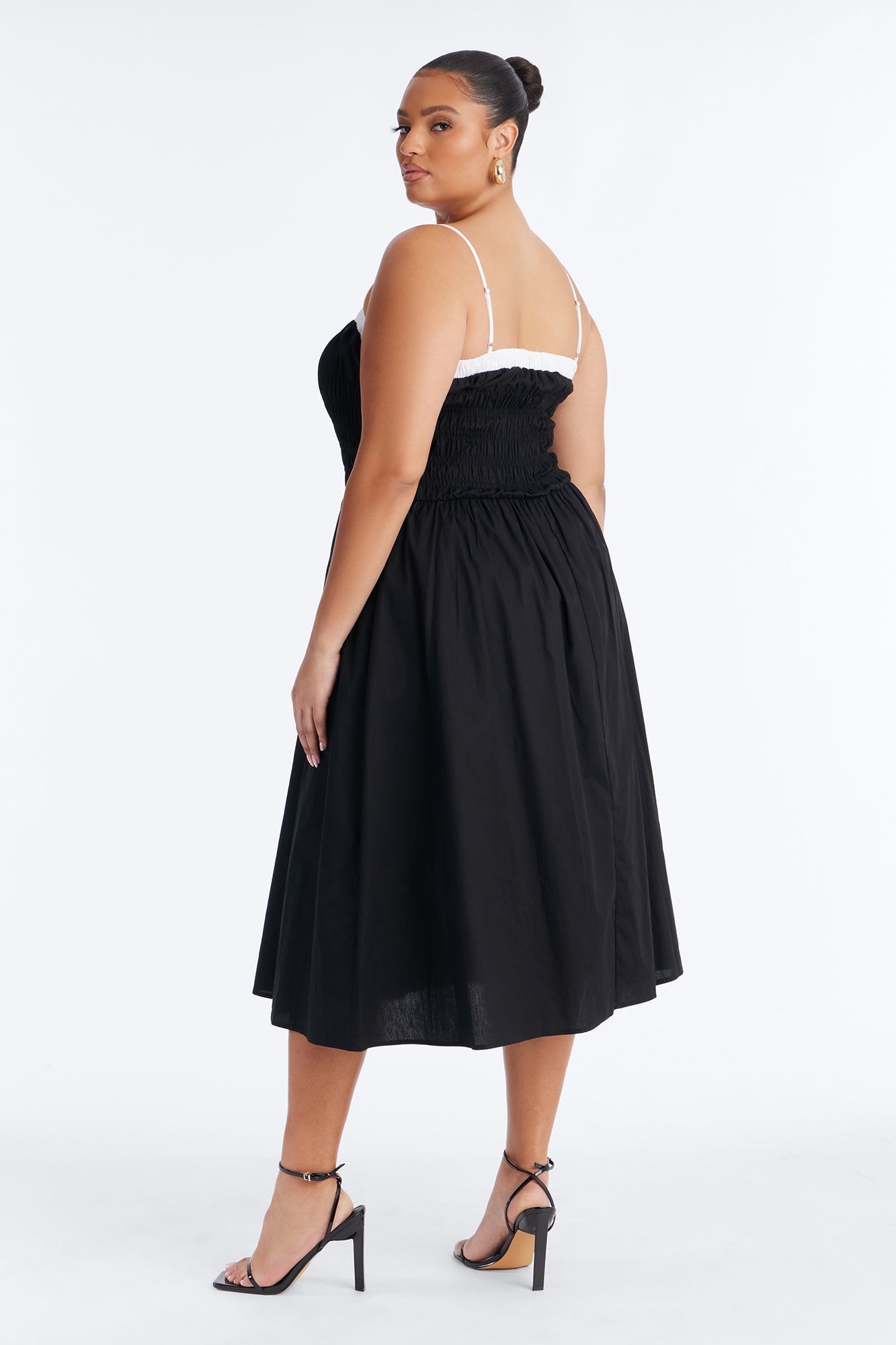 Sabrina Ruched Poplin Midi Dress - Black/White