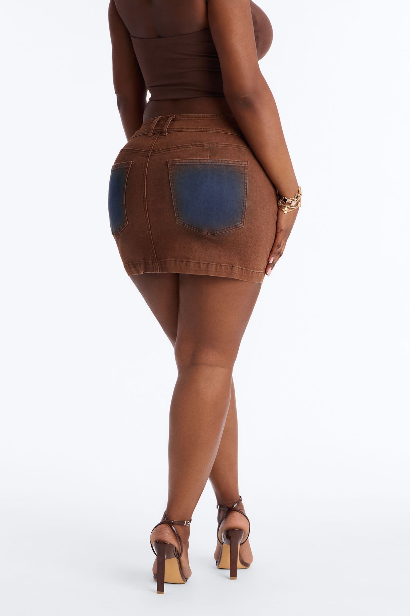 Match My Aura Tinted Denim Mini Skirt - Brown/combo