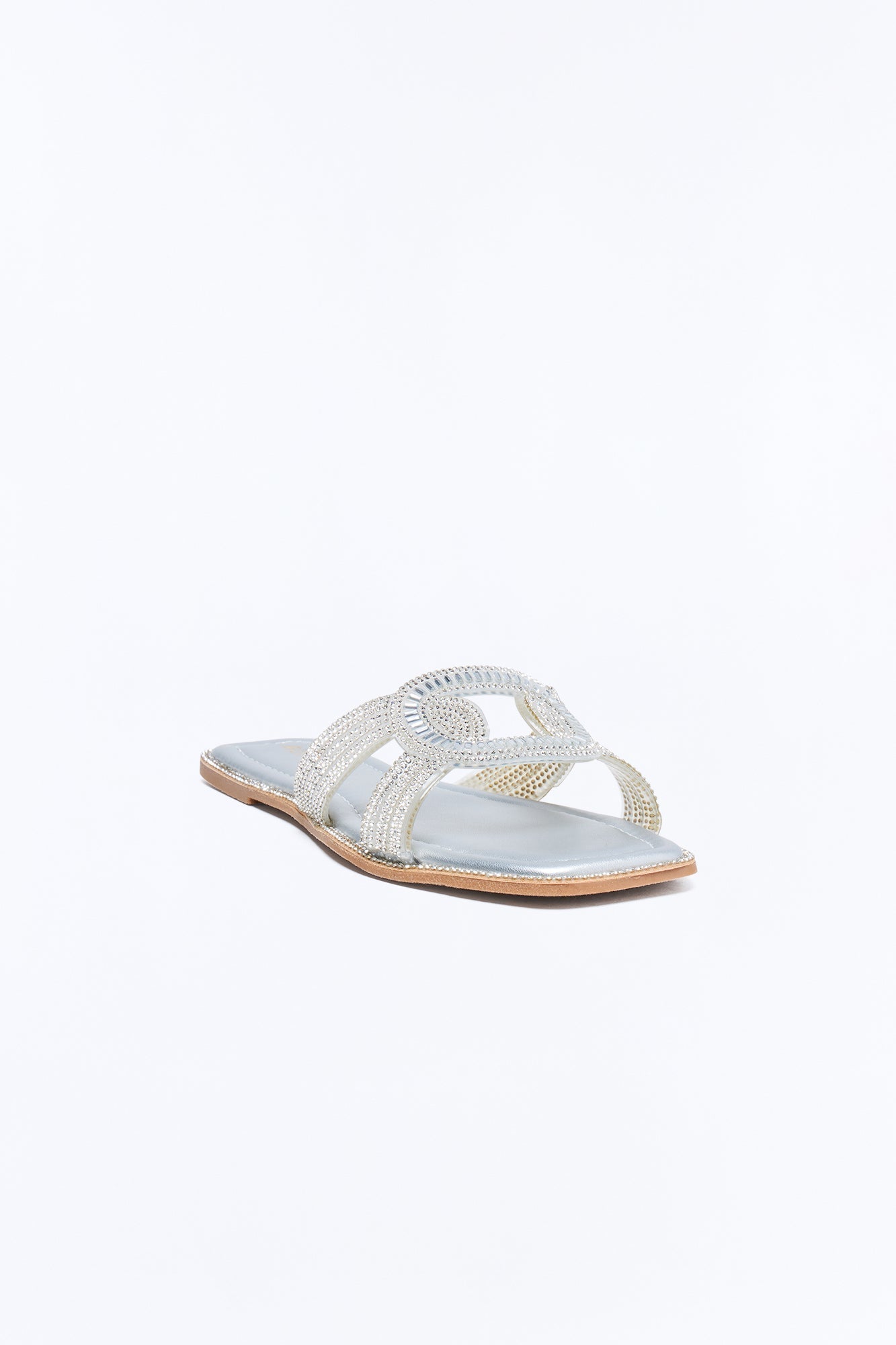Alita Rhinestone Slip On Sandals - Silver