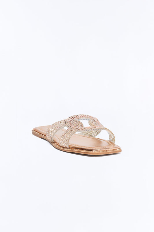 Alita Rhinestone Slip On Sandals - Rose Gold