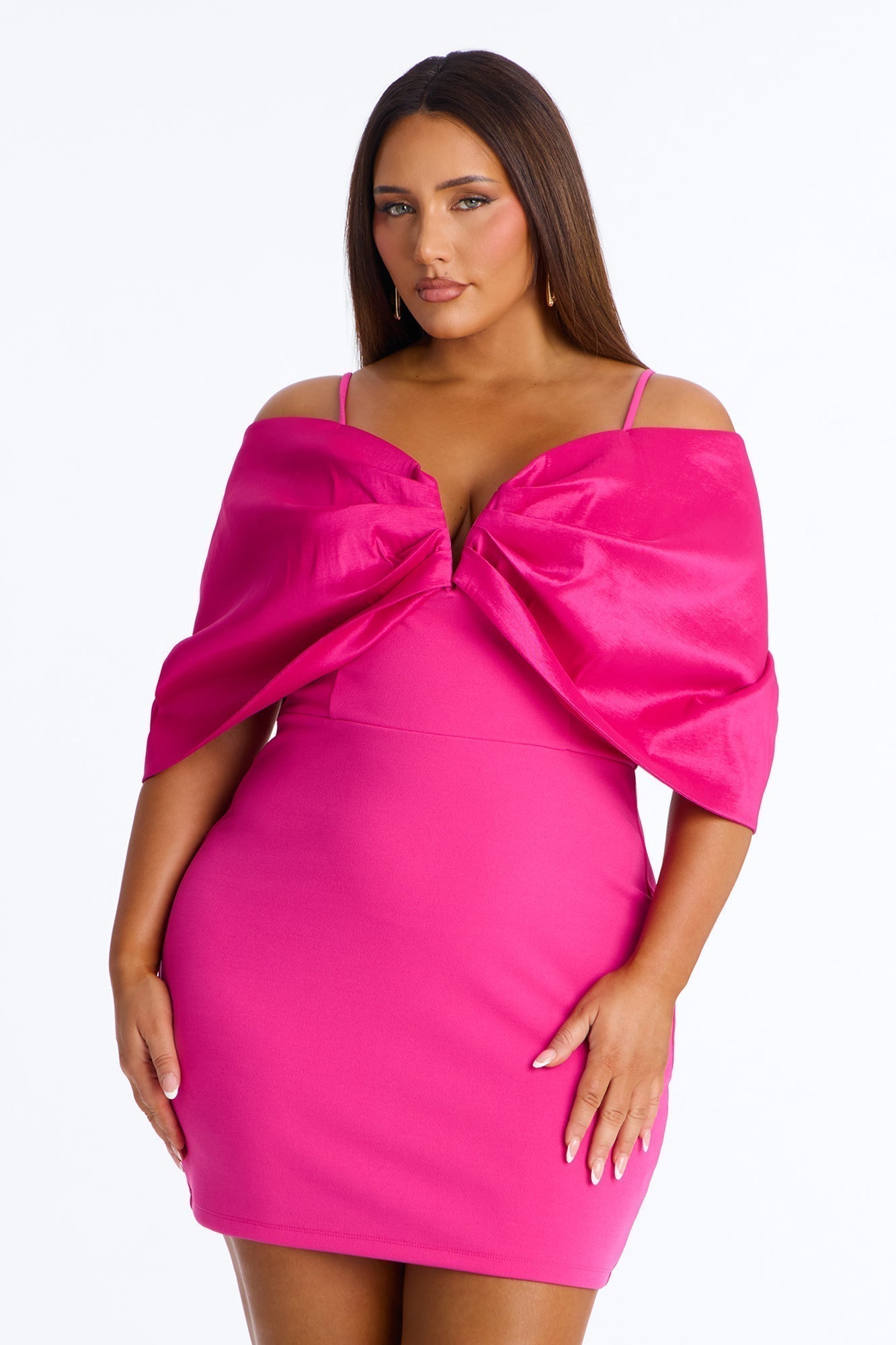 Audrina Pleated Bow Mini Dress - Fuchsia