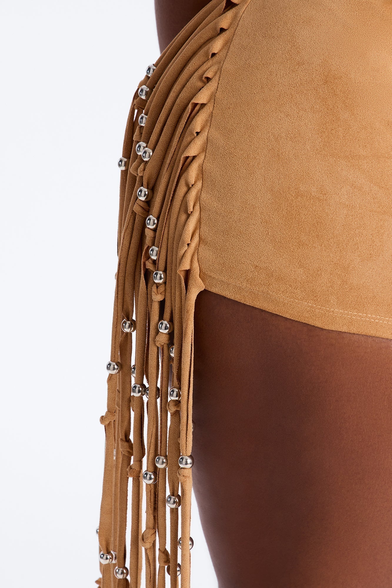 Indio Nights Beaded Fringe Trim Micro Short - Camel