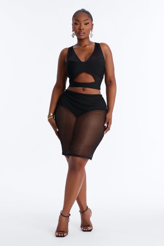 Caught Up Fishnet Midi Skirt - Black