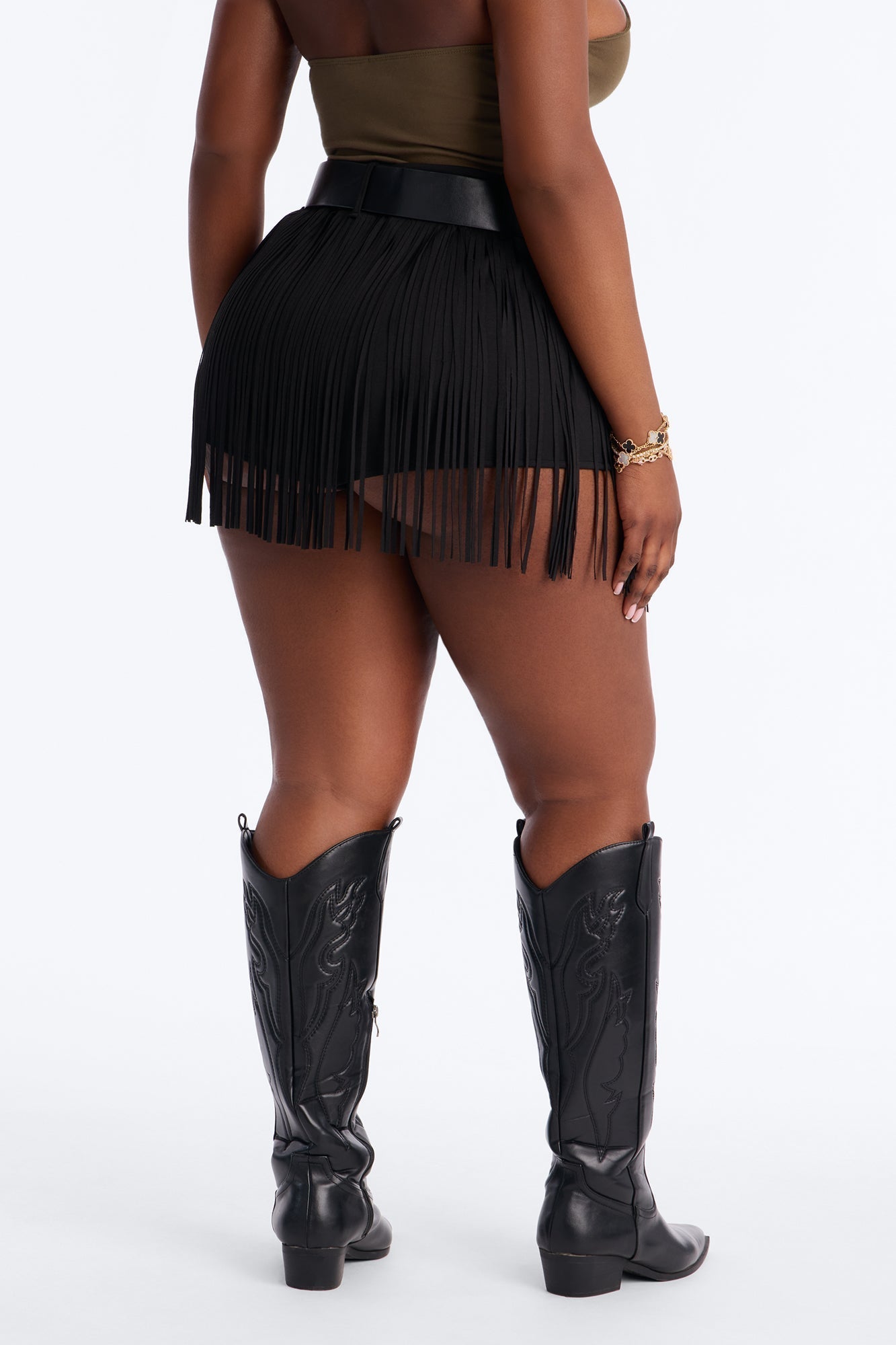 Smokeshow Belted Fringe Hot Short - Black