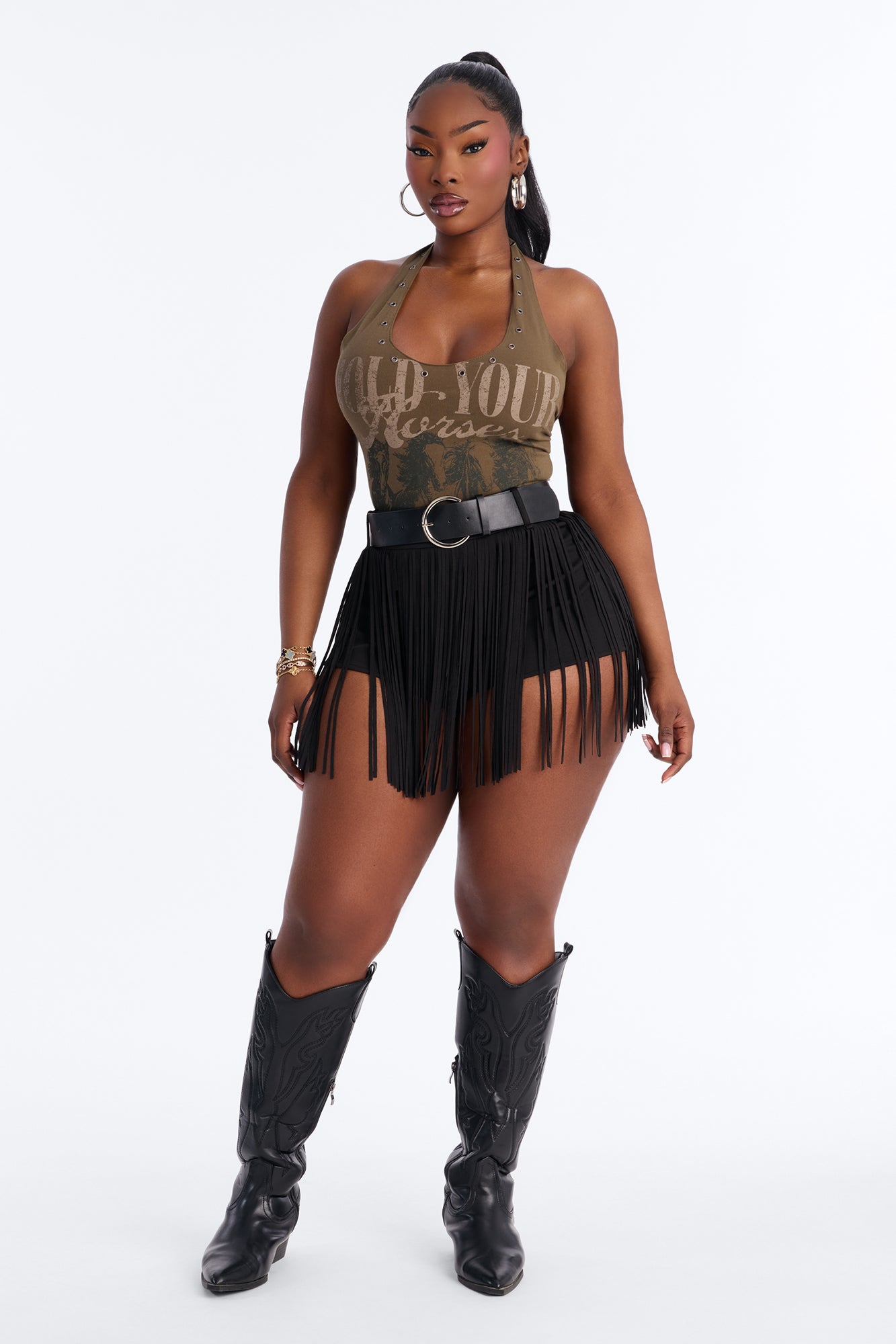 Smokeshow Belted Fringe Hot Short - Black