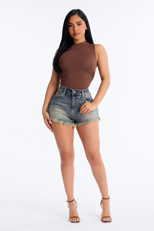 Summer Fade Stretch Cut Off Denim Shorts - Vintage Wash