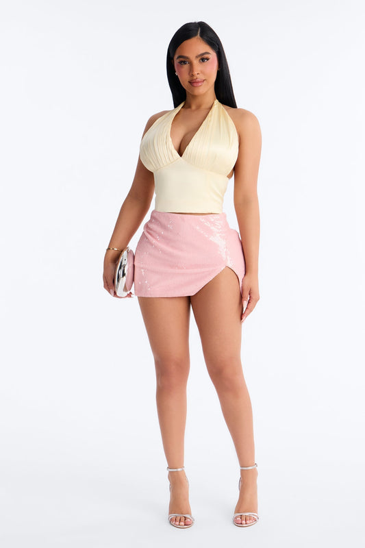 Shine For You High Slit Sequin Mini Skort - Pink