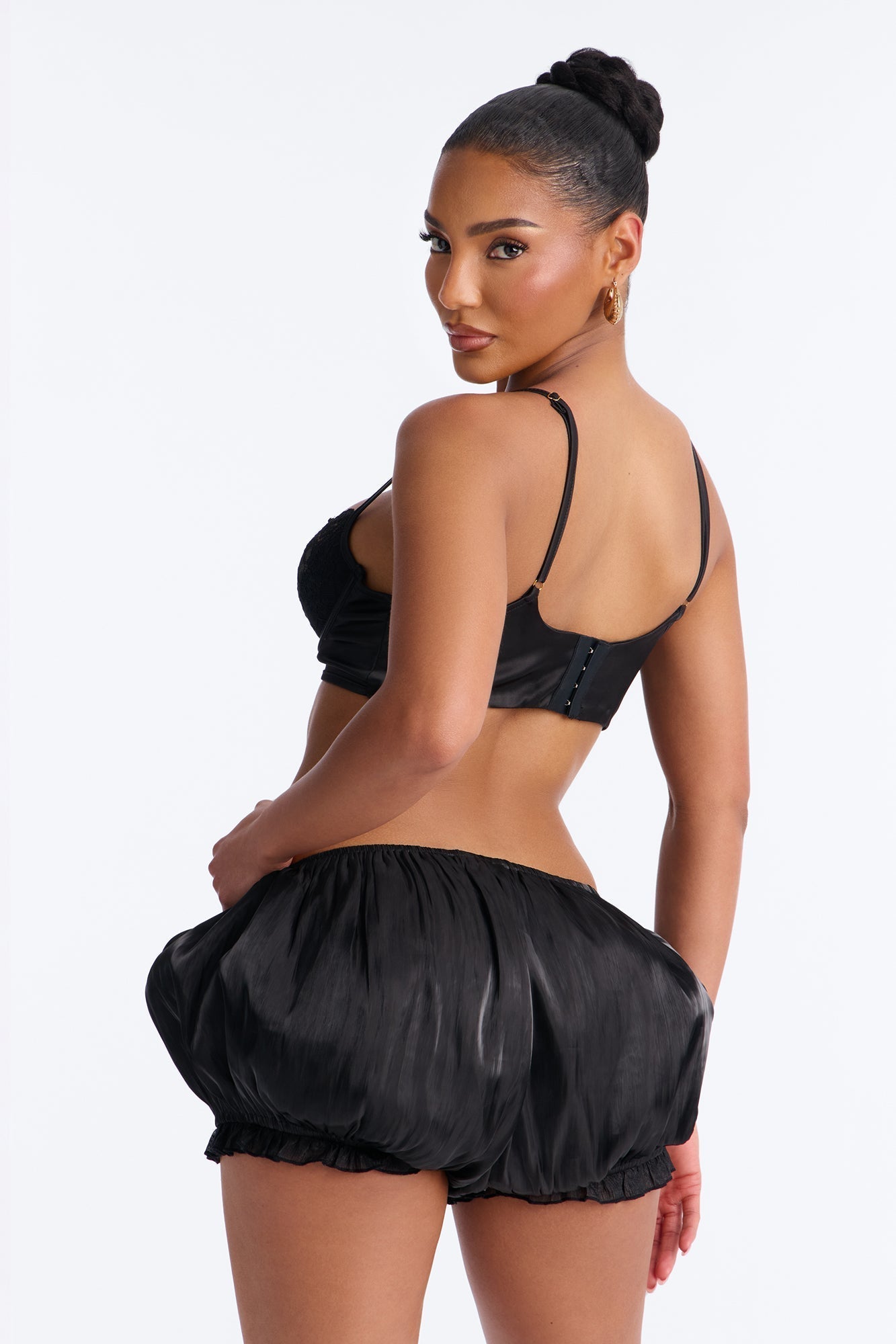 Mia Satin Bubble Hem Micro Short - Black