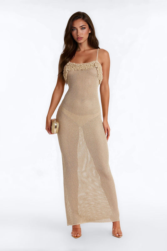 All That Glitters Crochet Maxi Dress - Gold