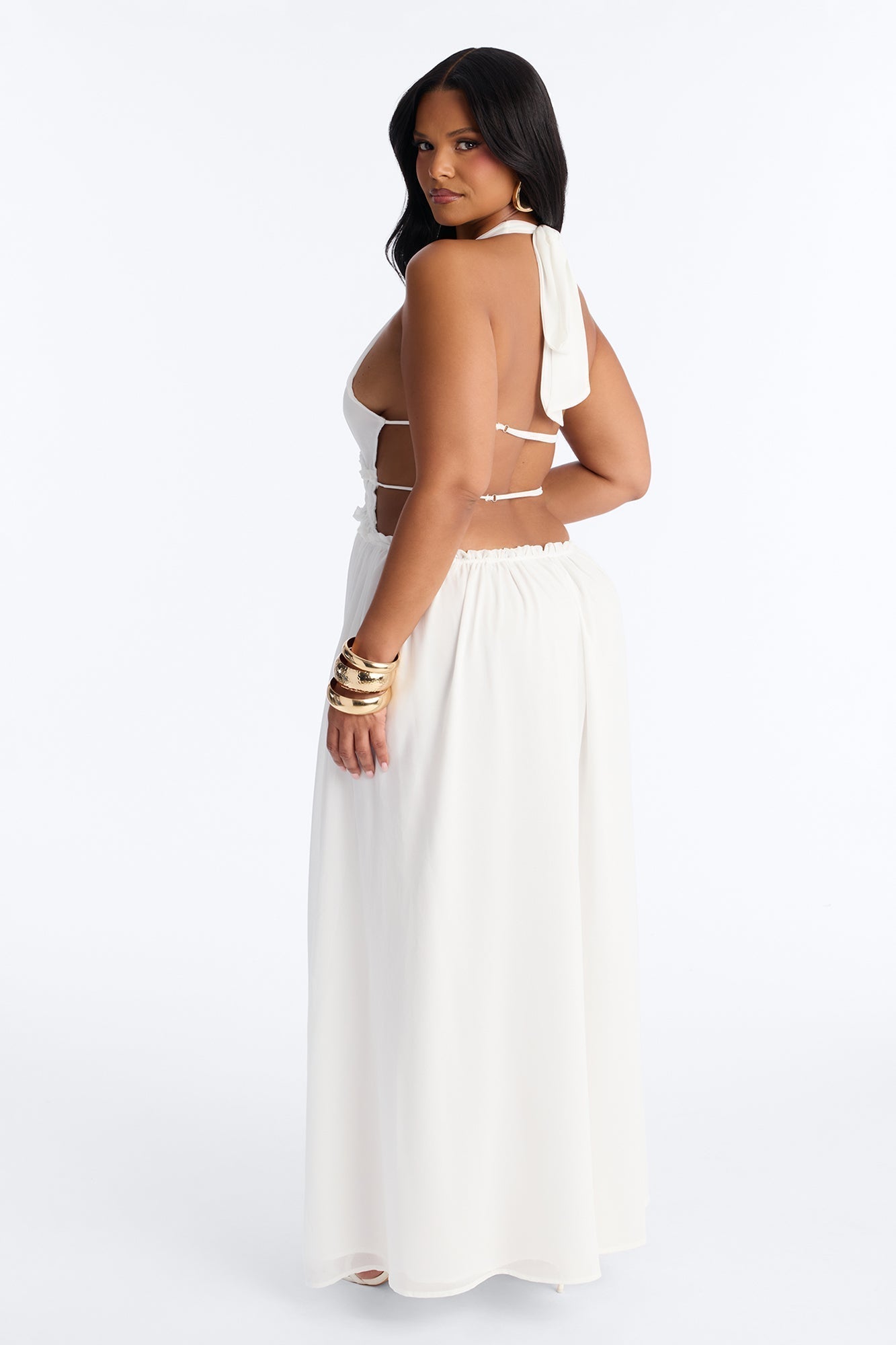 Lauryn Halter Chiffon Maxi Dress - White