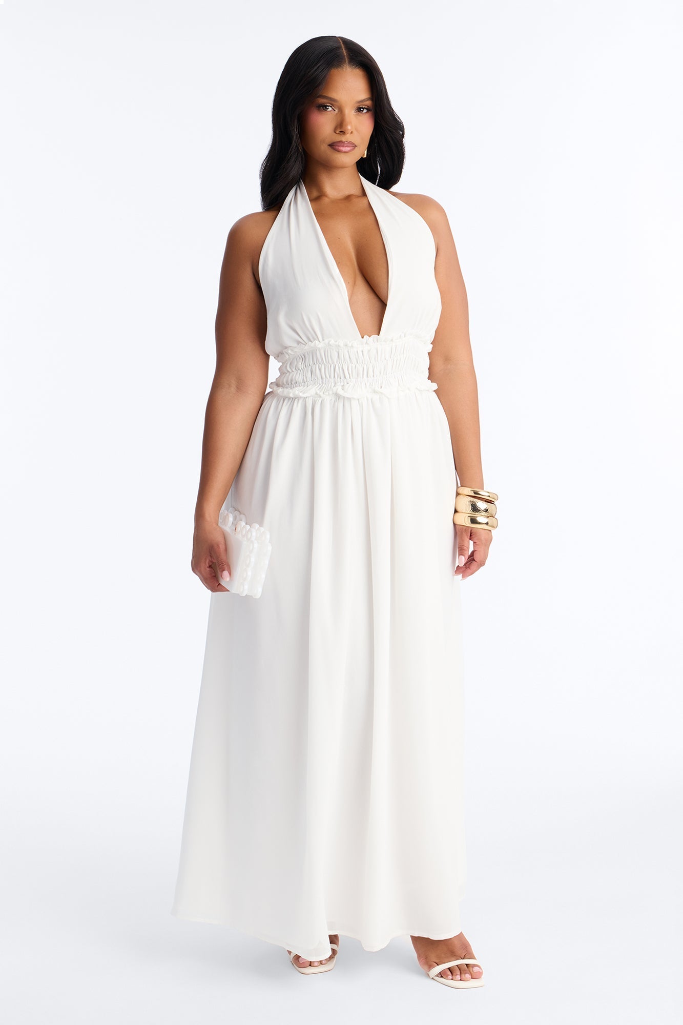 Lauryn Halter Chiffon Maxi Dress - White
