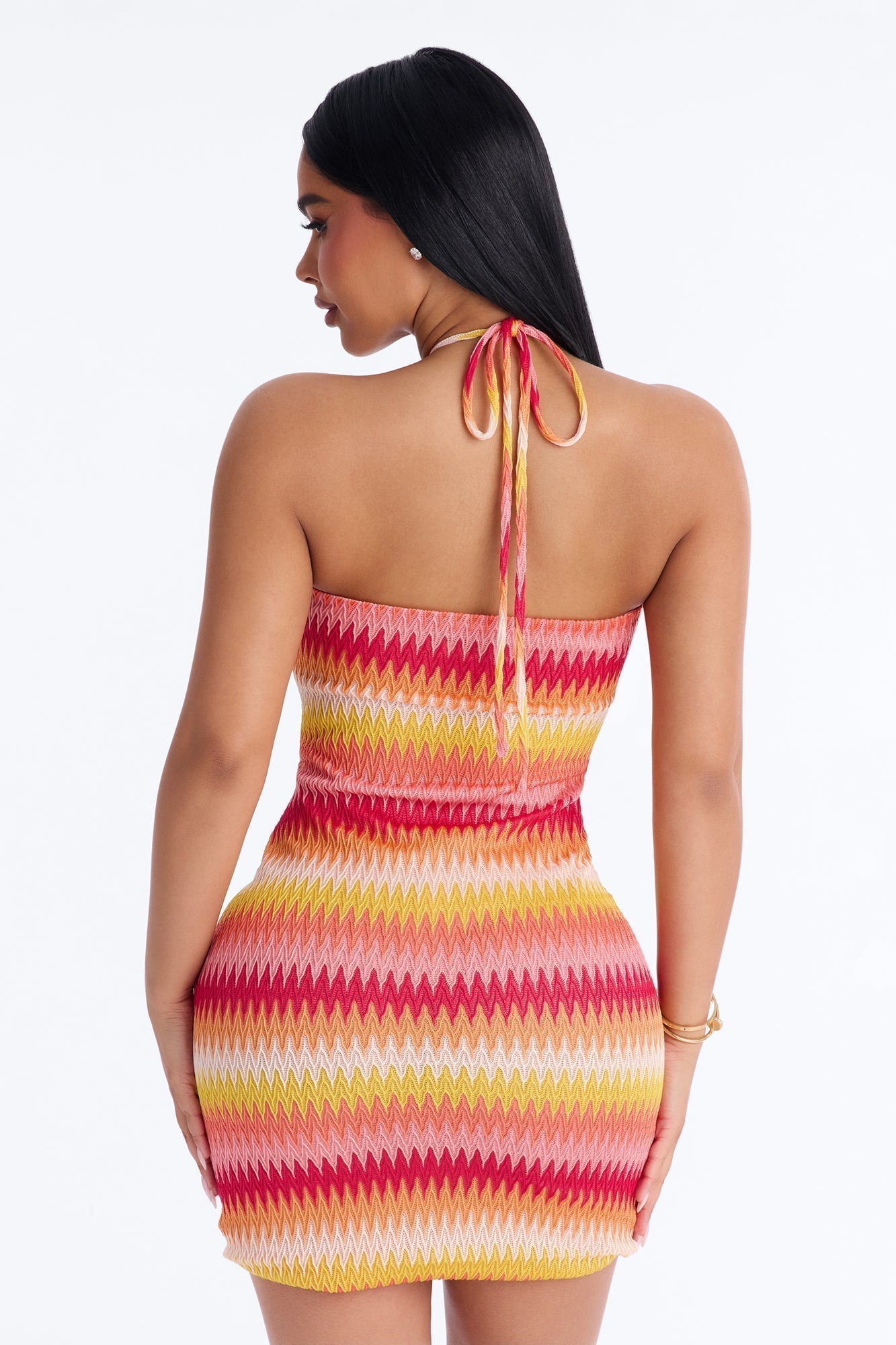 Off The Grid Chevron Crochet Mini Dress - Pink/combo