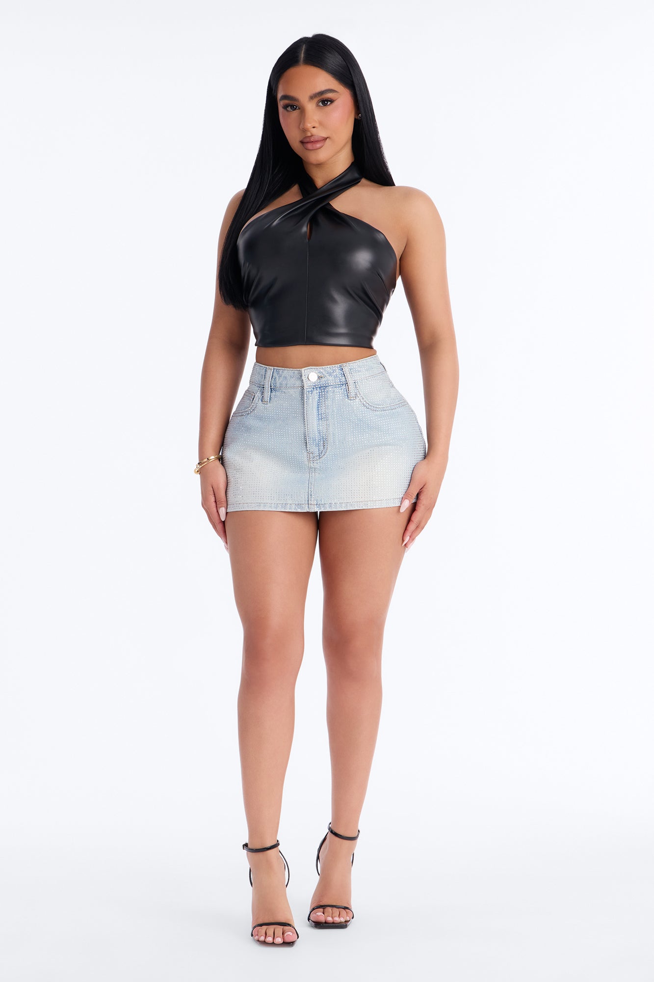 Shine Bright Sequin Denim Micro Mini Skirt - Light Wash
