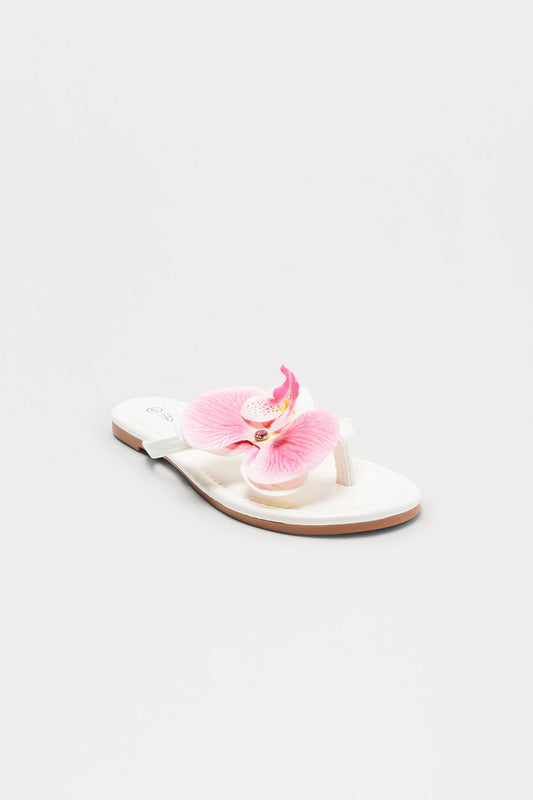 Aqua Flower Flip Flops - White