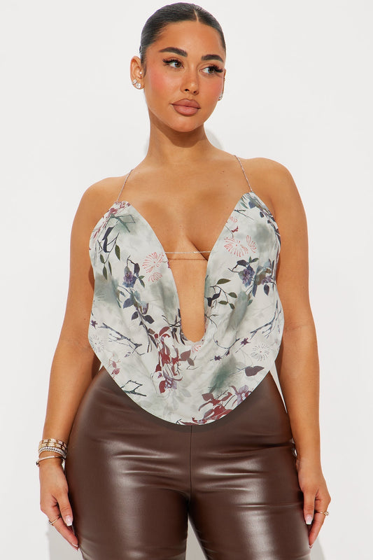 Serene Essence Cowl Neck Top - Sage/combo