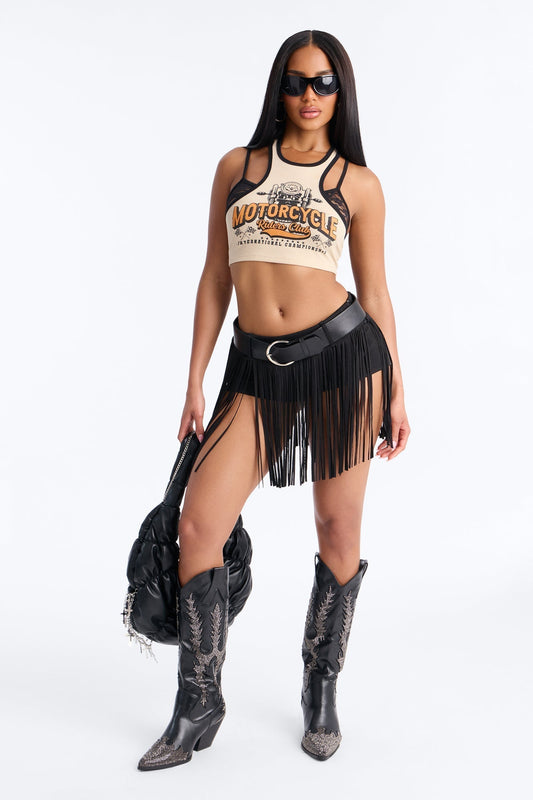 Smokeshow Belted Fringe Hot Short - Black