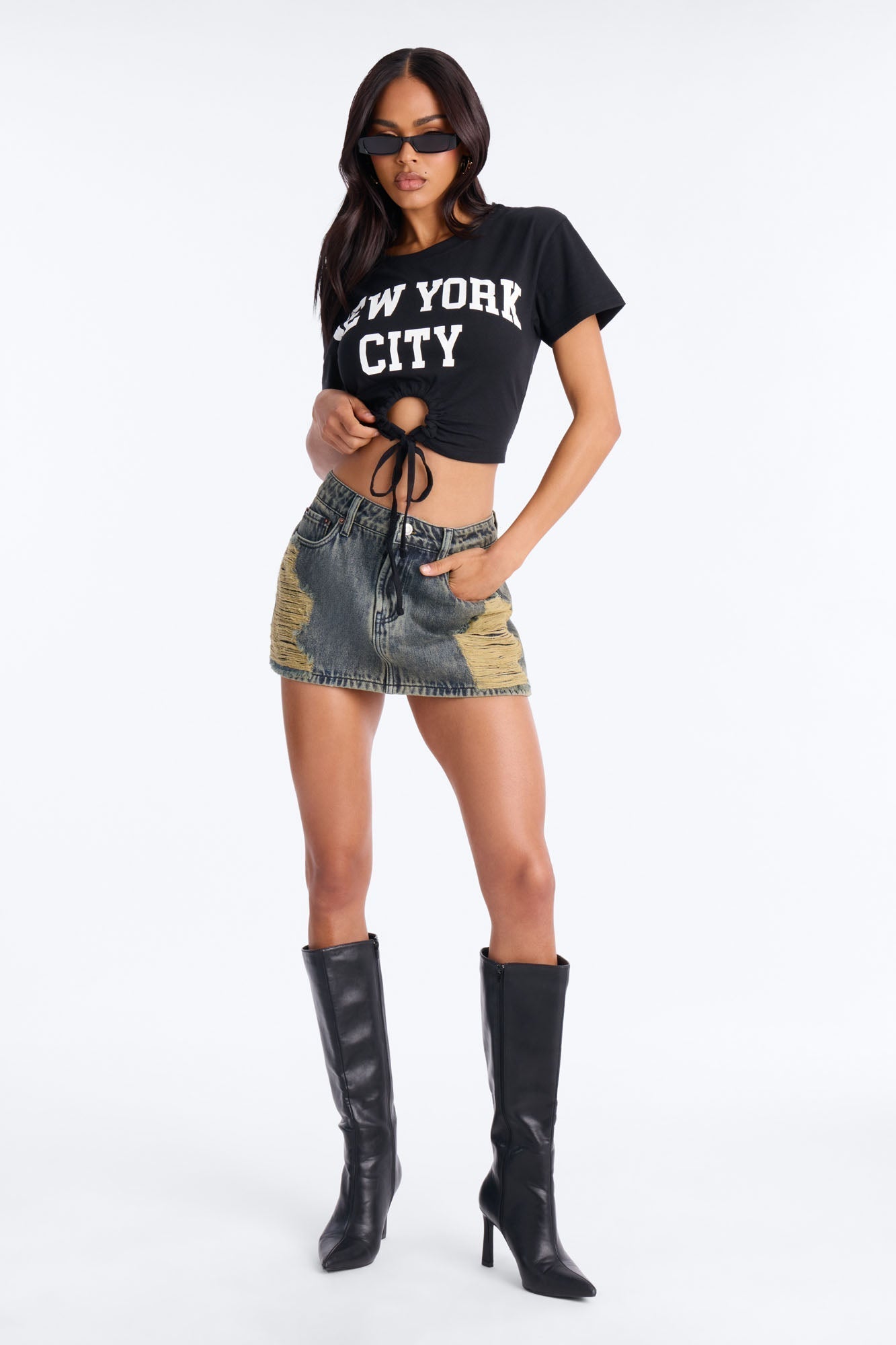 Feeling Destructive Denim Mini Skirt - Vintage Wash