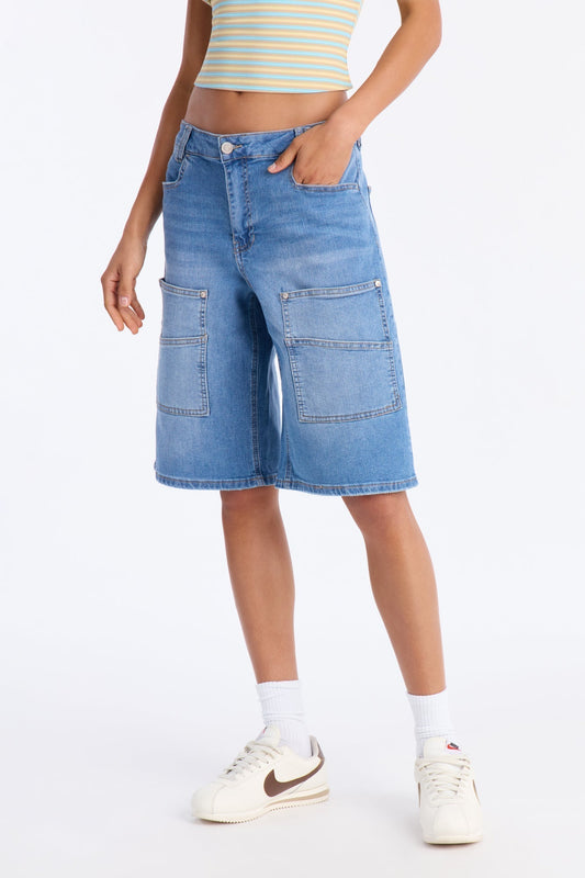 Watch The Clock Denim Jorts - Medium Wash