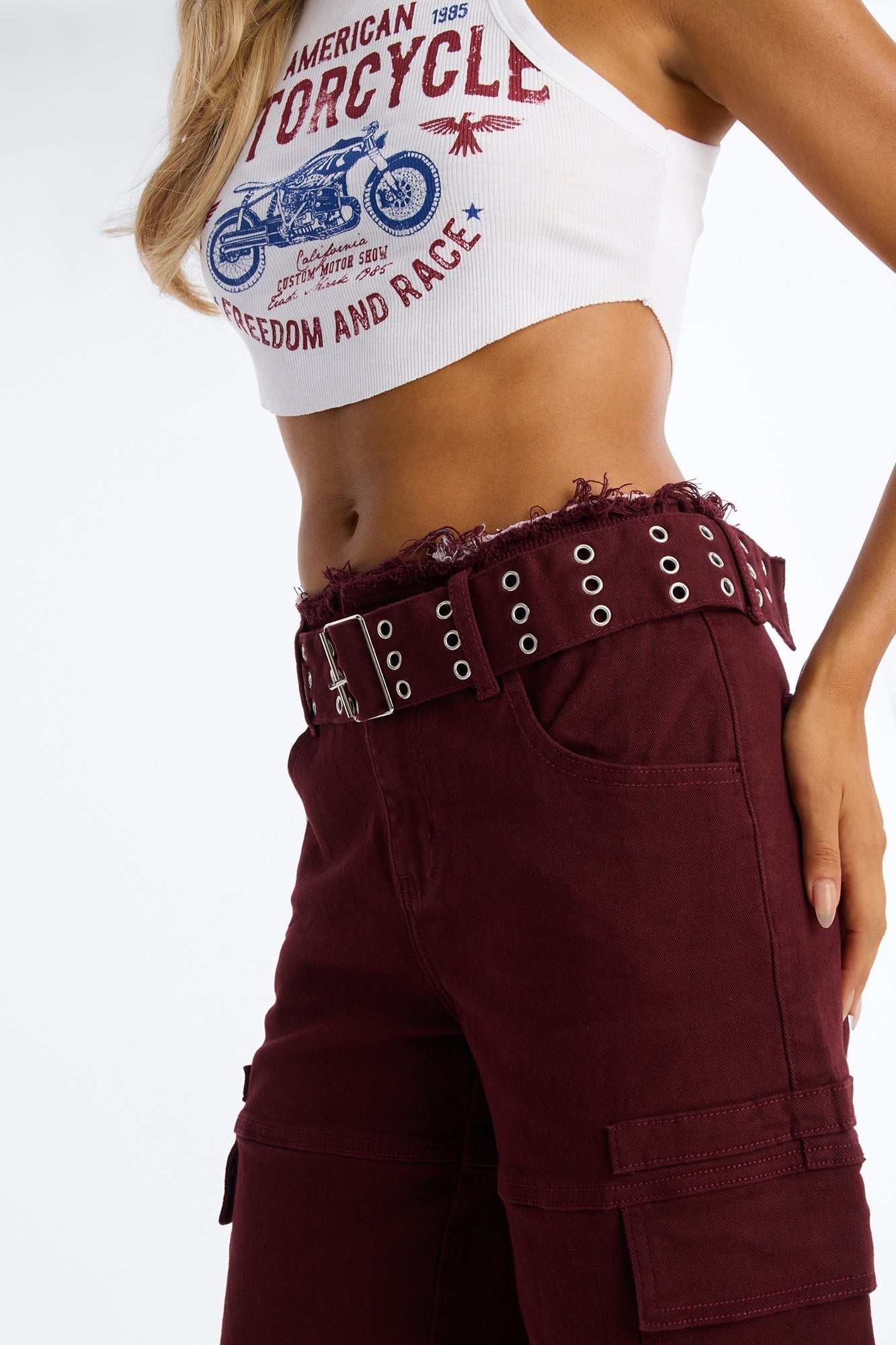 Valerie Cargo Cut Off Waistband Denim Shorts - Wine