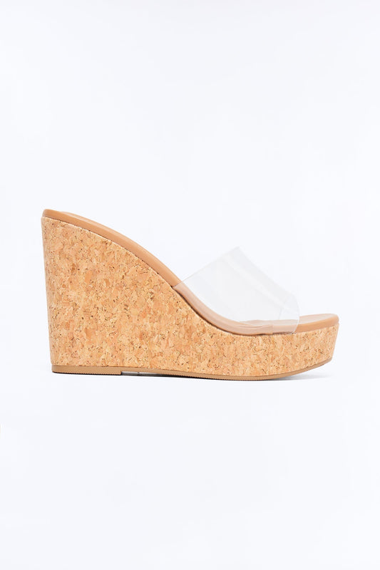 Alina Clear Cork Wedges - Clear