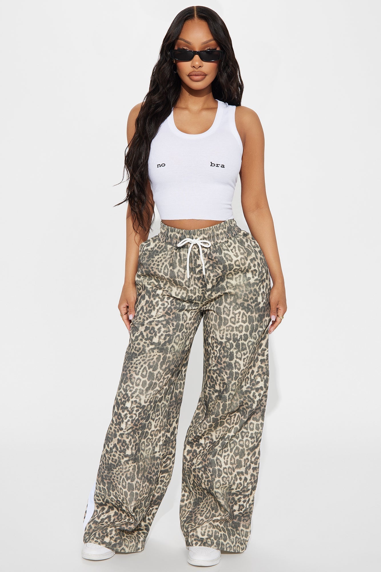 Have My Word Leopard Twill Wide Leg Pant - Cream/combo