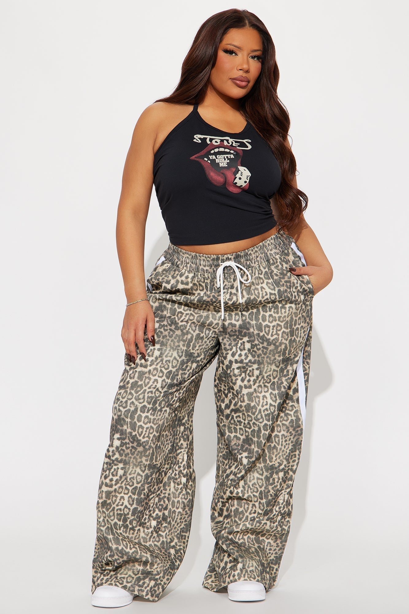 Have My Word Leopard Twill Wide Leg Pant - Cream/combo