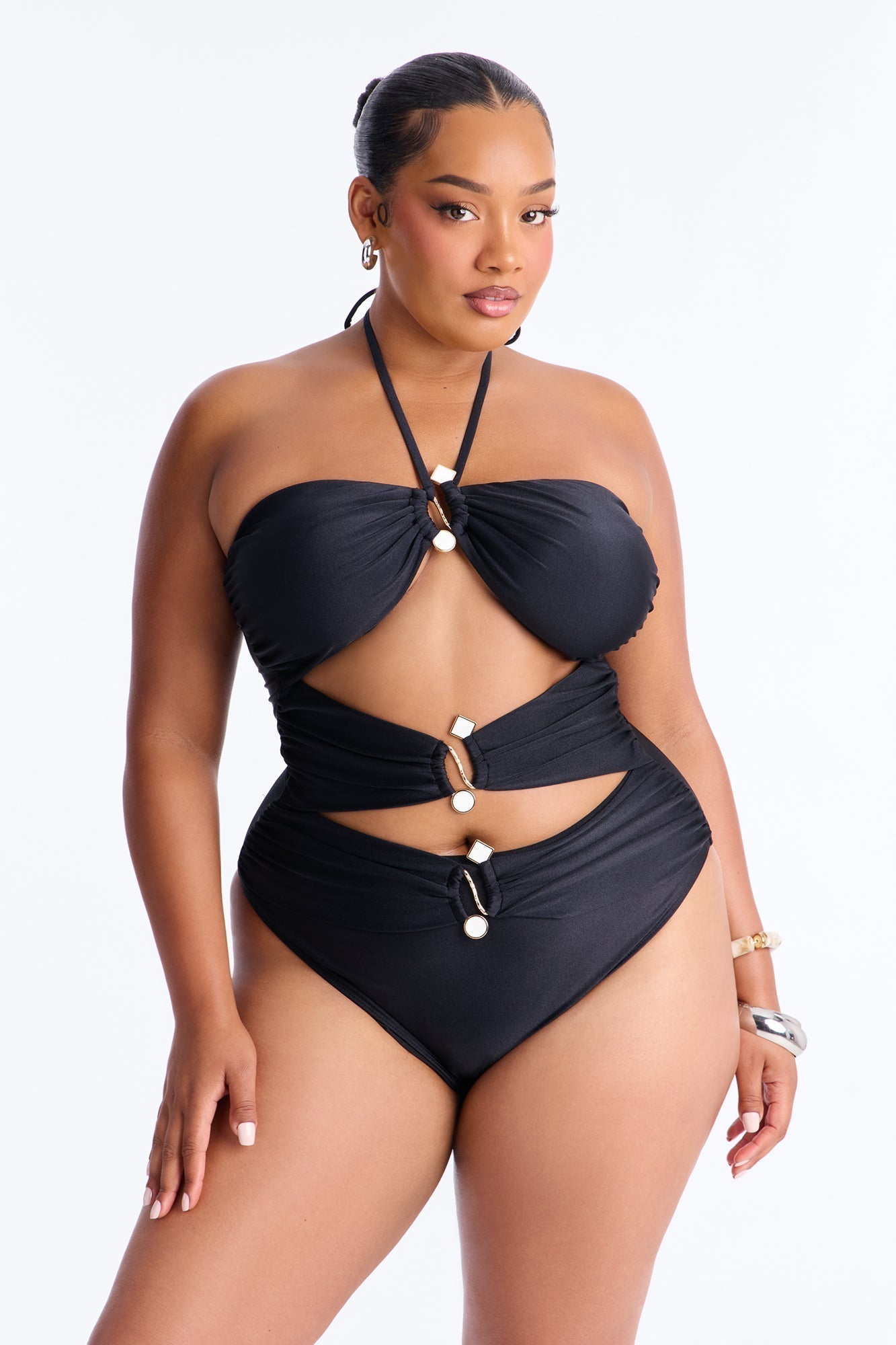 Karla Cutout Hardware 1 Piece Swimsuit - Black/White