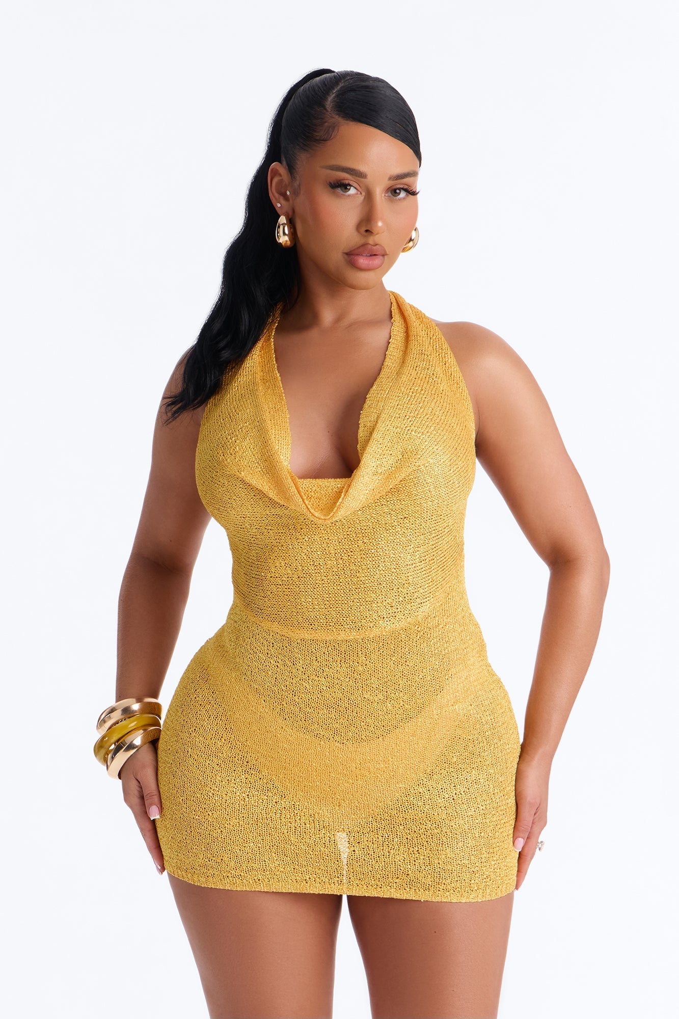 Tati Halter Crochet Mini Dress - Yellow