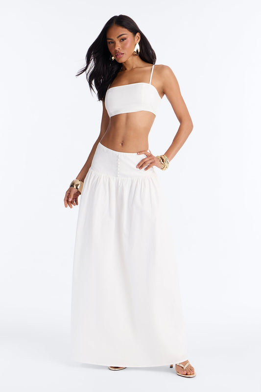 Brigitte Poplin Drop Waist Maxi Skirt - White