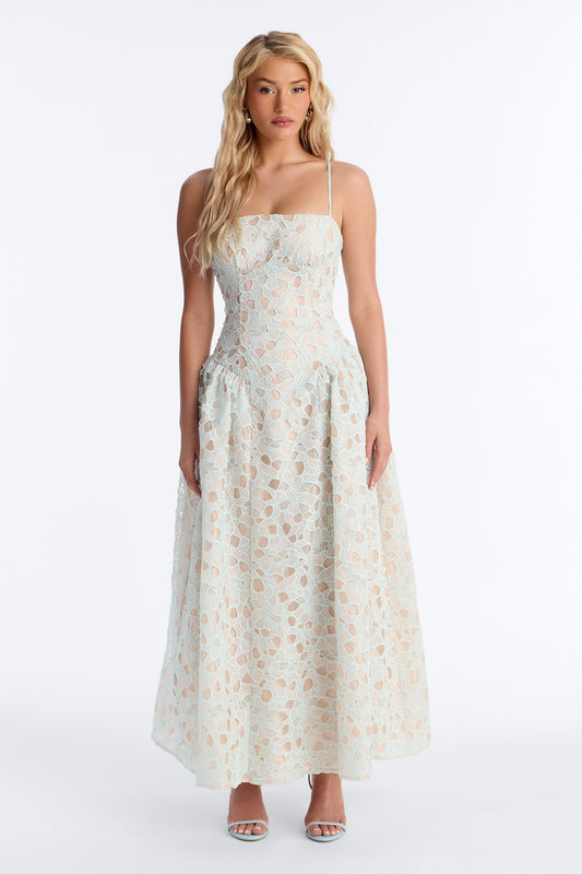 Lace Meadow Midi Dress - Light Blue